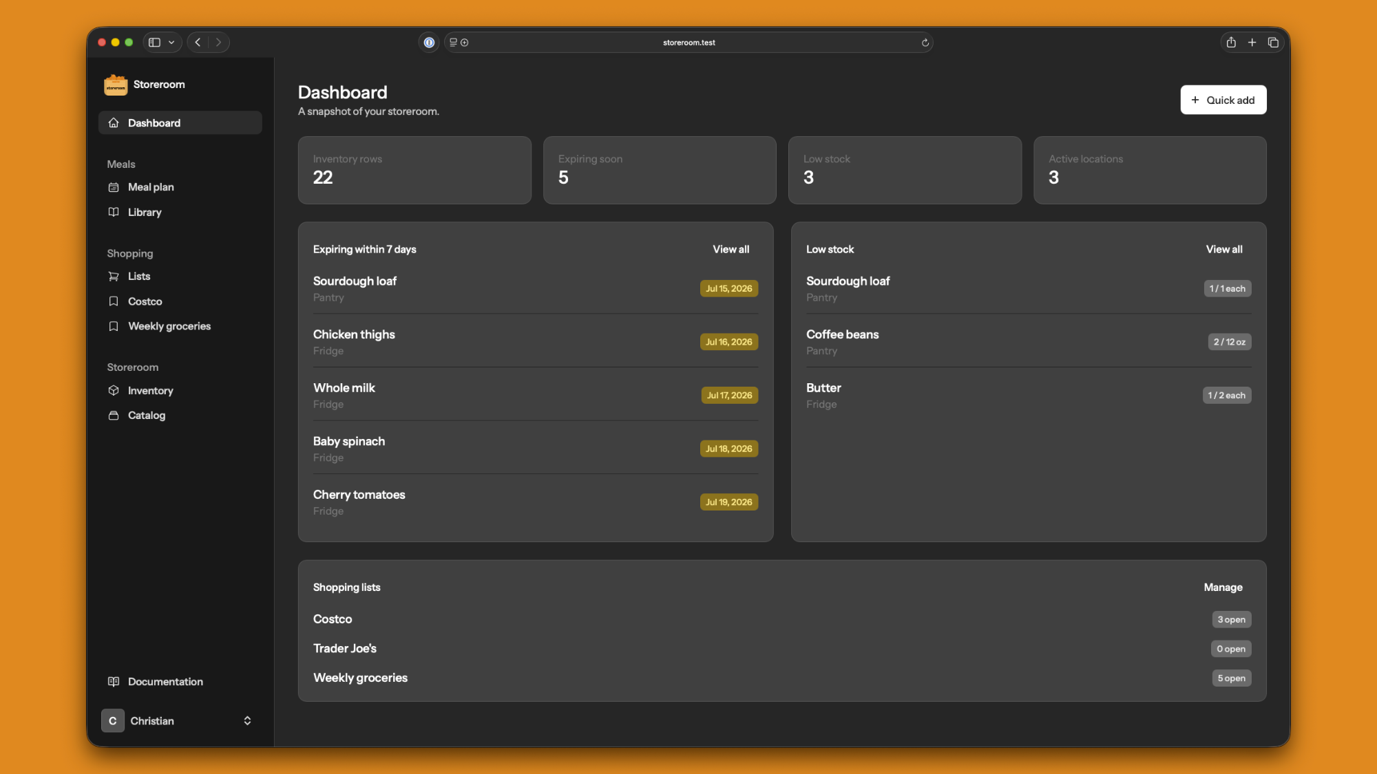 Dashboard alerts for expiring and low-stock items