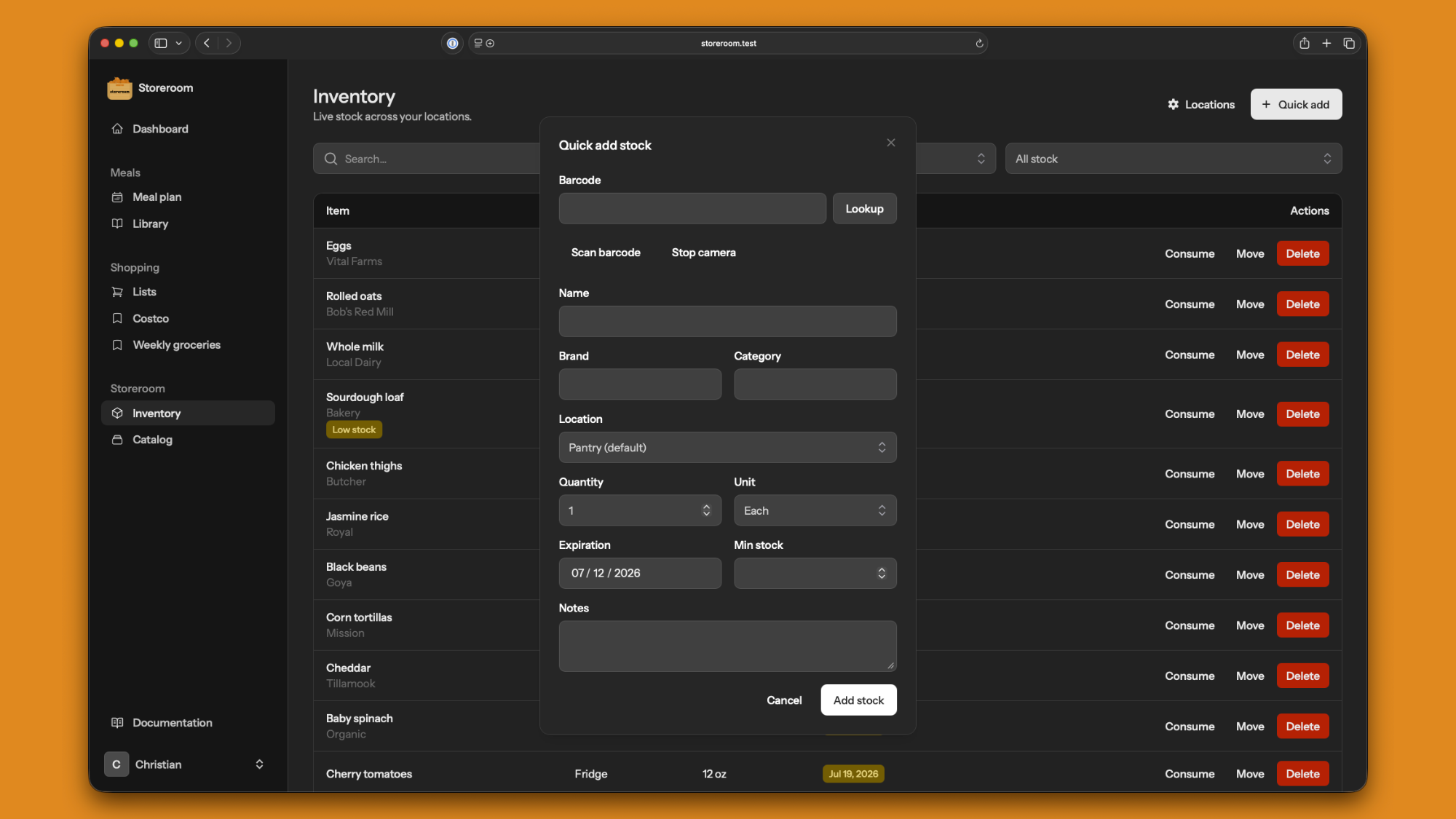 Inventory and Quick Add in Storeroom